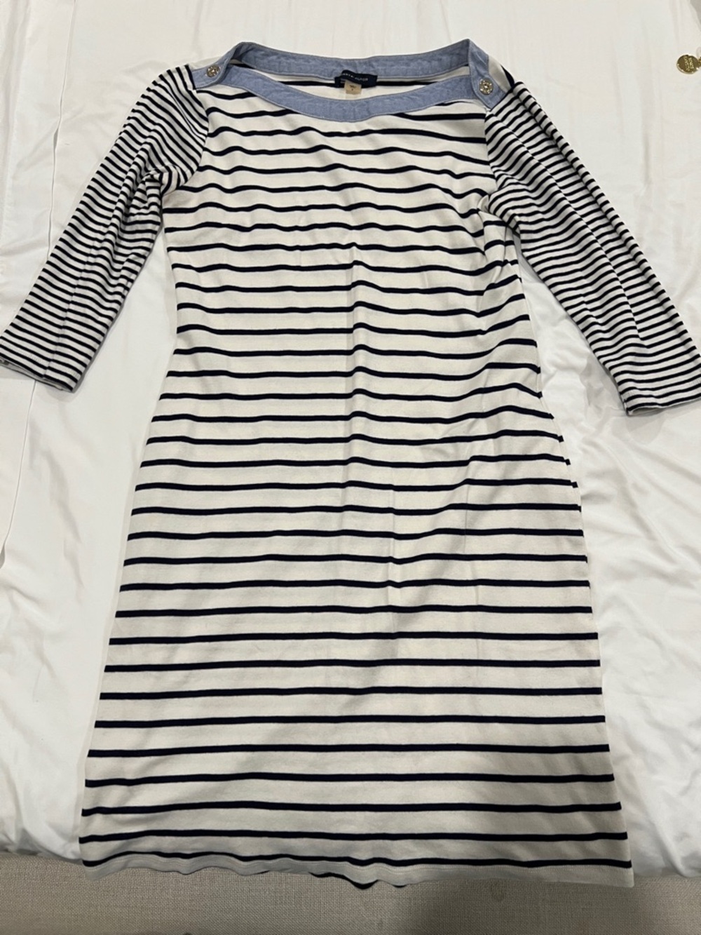 Tommy Hilfiger Striped Boatneck Sheath Dress in White & Navy size small